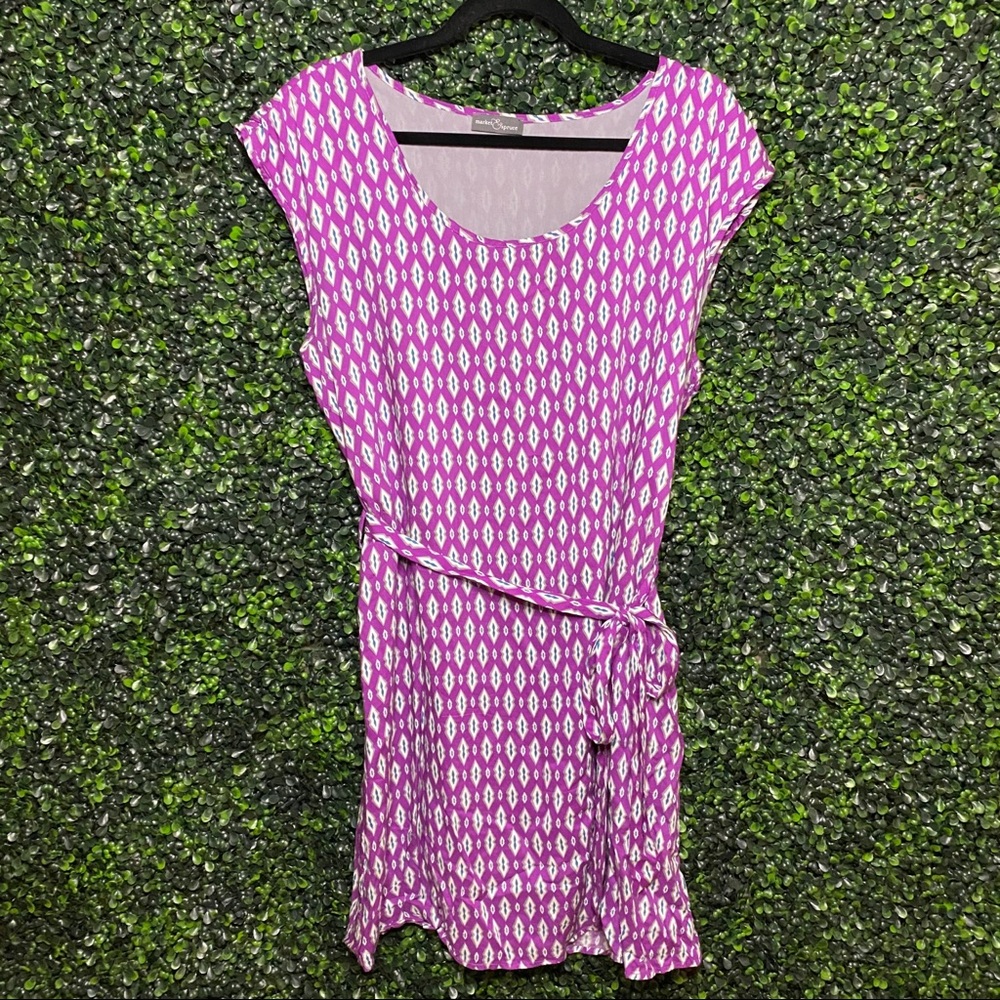 Purple Retro Smock Dress with Tie Belt